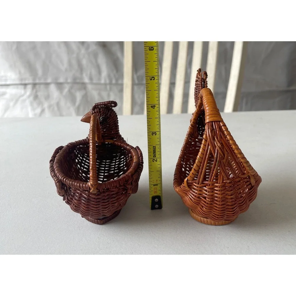 Vintage Miniature Wicker Animal Basket Set Chicken Hen and Rabbit Bunny Easter